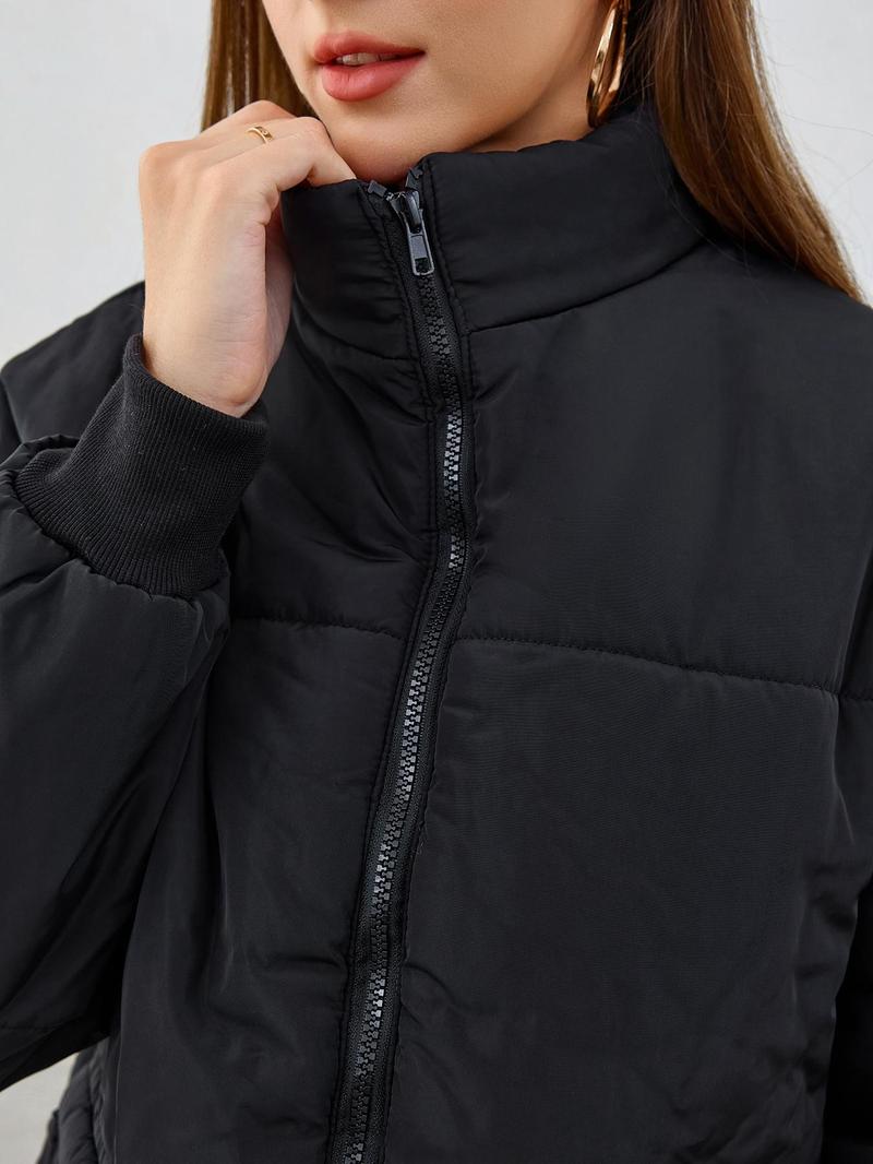 Product Introduction of YOZY Women's Solid Color Drawstring Zip Up Funnel Neck Winter Coat, Casual Fashionable Pocket Drop Shoulder Long Sleeve Outerwear for Daily Outdoor Wear, Women Clothing for Fall & Winter 13