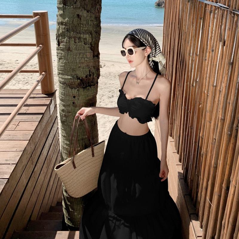 Bộ Đồ Hai Mảnh Cho Nữ, Áo Vest Có Dây Đeo Có Đệm, Váy Xếp Tầng Cạp Cao Bộ Váy Women Top 5