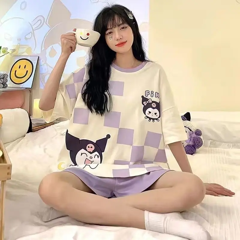 Bộ Đồ Ngủ Clow M, Bộ Sưu Tập Mùa Hè Cho Nữ, Ngắn Tay, Quần Đùi, Ngoại Cỡ, Dáng Rộng Vừa Vặn, Thiết Kế Hoạt Hình, Bộ Đồ Mặc Nhà, Bán Chạy Trên Internet, Năm 2024 Áo Women