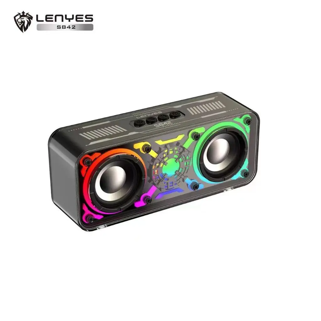 LENYES Speaker Wireless S842 18W TWS V5.3 Transparan RGB LED Light Support FM Radio