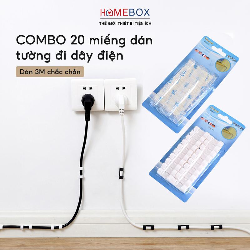 COMBO 3 Vỉ 60 Miếng Dán Tường 3M Đi Dây Điện Nẹp Giữ Dây Điện Kẹp Dây Sạc Điện Thoại Máy Tính