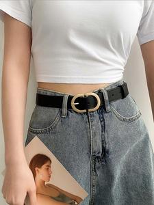 Cinturón de cuero PU de color sólido y minimalista para mujer, con hebilla, cinturón de cintura de moda para jeans, pantalones y vestidos, cinturón versátil y exquisito para uso diario