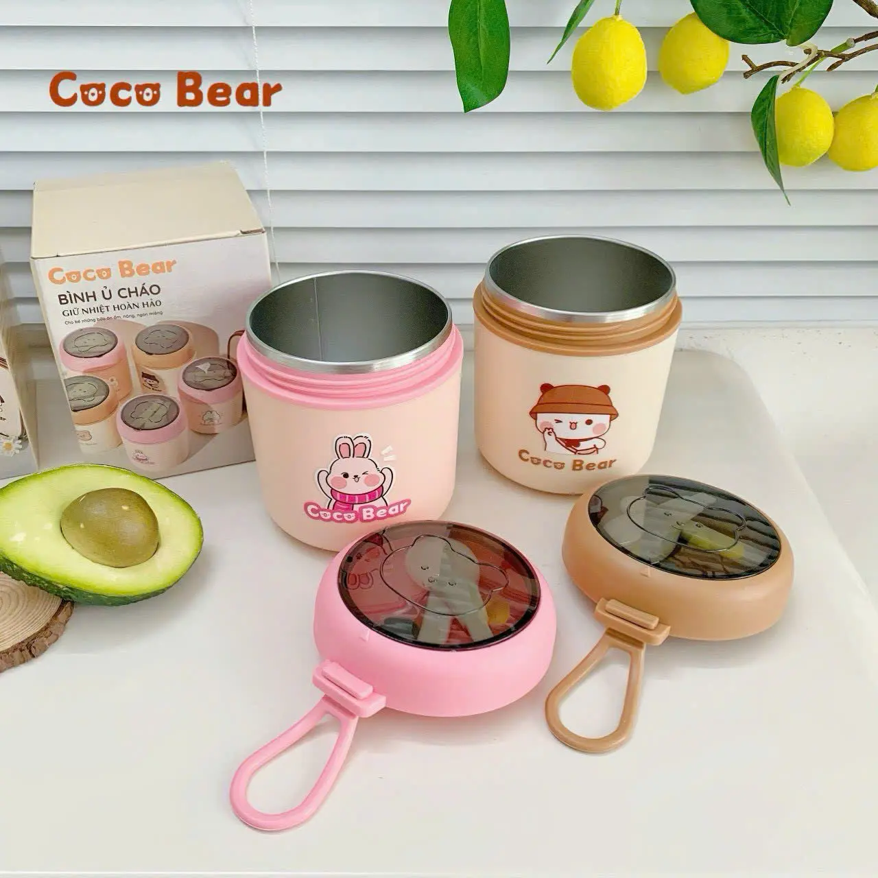 Bình Ủ Cháo Giữ Nhiệt Cho Bé, Cốc Đựng Canh Inox 304 Hình Gấu Siêu Xinh