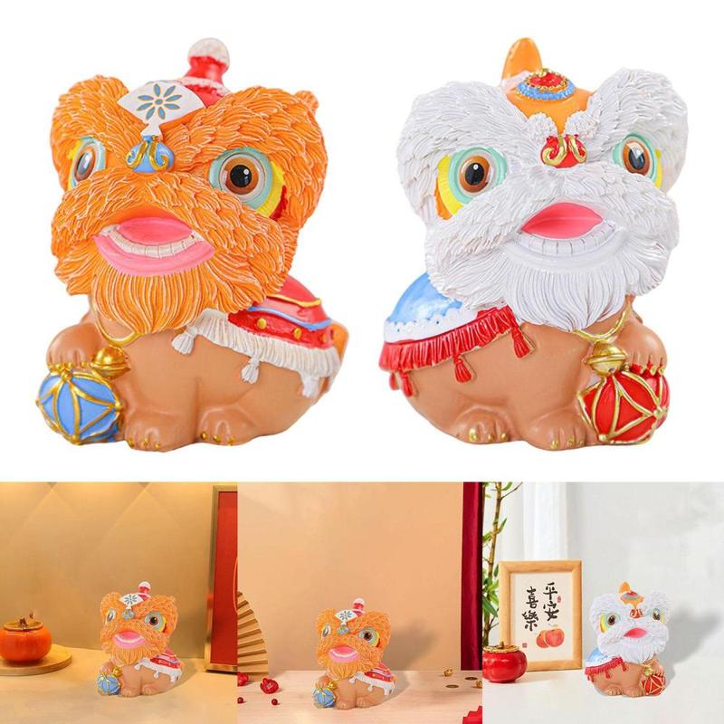 Chinese Lion Dance Statue, Resin Figurine Housewarming Gift Ornament, Spring Festival Decoration for Home Shelf Bedroom 2
