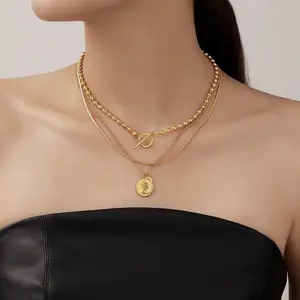 Kalung Titanium 3 Layer Koin Elisabet Korea Elegant Fashion Style K1012