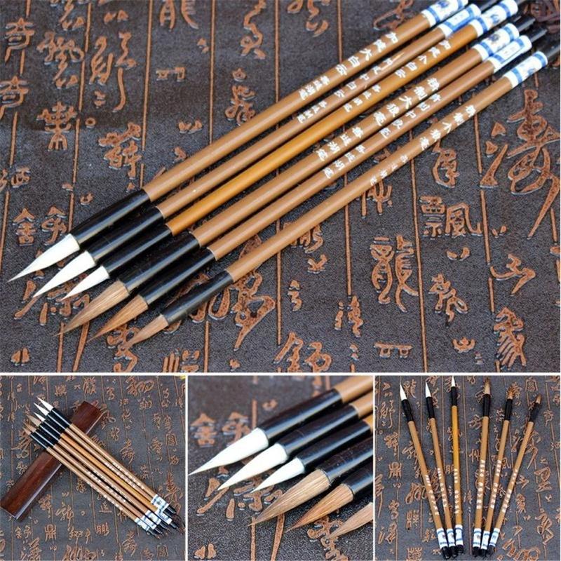 Bộ Cọ Viết Thư Pháp, 6 Cái, Cọ Viết Bằng Lông Sói Thư Pháp Trung Quốc Truyền Thống Bằng Tre, Thích Hợp Để Thực Hành Thư Pháp 1