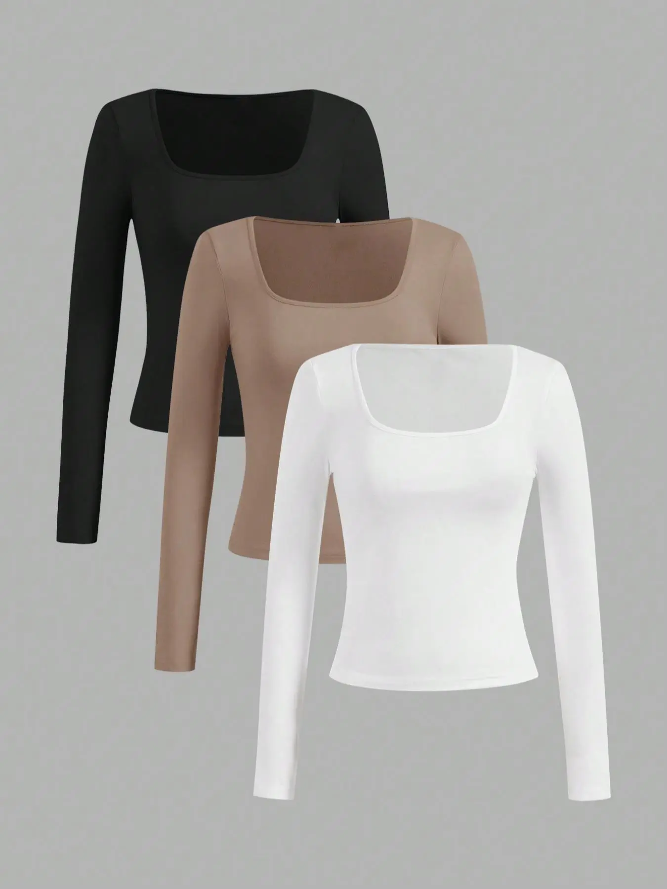 Women's Solid Color Tee, Casual Long Sleeve T-shirt for Daily Wear, Ladies Clothes for All Seasons