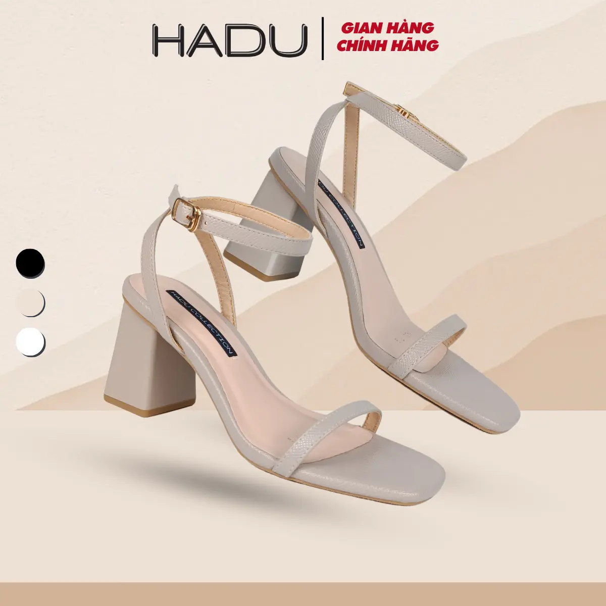 [Chân có bề ngang nâng size]Giày Sandal Gót Vuông 7P Quai Ngang Dây Mảnh HADU M7119 Da Vân Cao Cấp, Bảo Hành 12T Nữ DéP Shoes