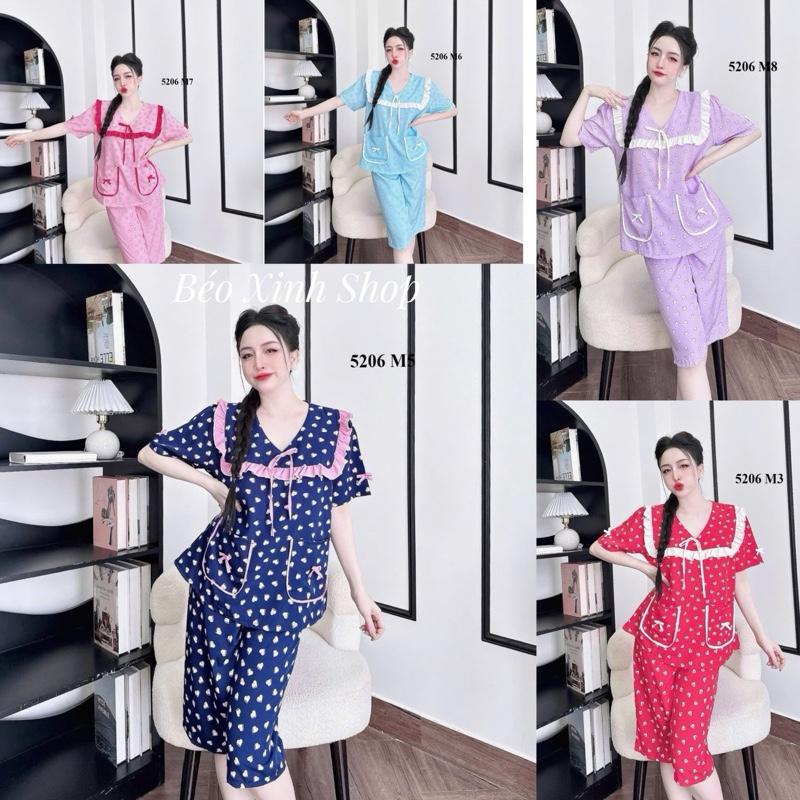 Đồ Bộ - Đồ Ngủ Lửng Cổ Vuông Vải Lụa Nhật Pijama Bigsize 50-100kg Bộ Ngủ Nữ Áo Ngủ Women Quần Ngủ - A.5206