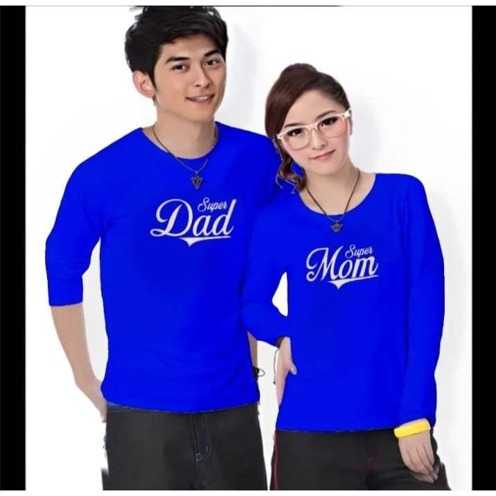 (HARGA SUDAH DAPAT 2 BAJU) Kaos Couple SUPER DAD MOM Lengan Panjang Bahan Katun Soft Sablon Printing Digital DTF Distro Cewek Cowok Pasangan Oblong Dewasa Lembut Wanita 3