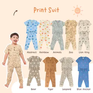 Yobebee Print Suit Setelan Baju Tidur Bayi dan Anak Usia 2 3 4 6 8 Tahun Baju One Set Piyama Pajamas Kids Motif Karakter Kaos Cotton Combat Strech Model Baju Harian Santai Anak Laki Laki Perempuan Cowok Cewek Lengan Pendek