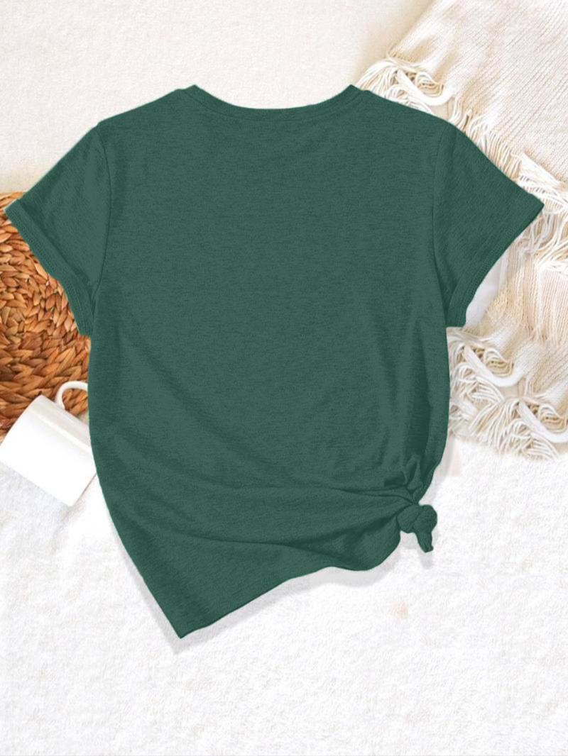 Product Introduction of 【Plus Size】 Cartoon & Letter Print Round Neck Tee, Fashion Casual Crew Neck Short Sleeve T-Shirt for Daily Outdoor Wear, Women Clothing for Summer 8
