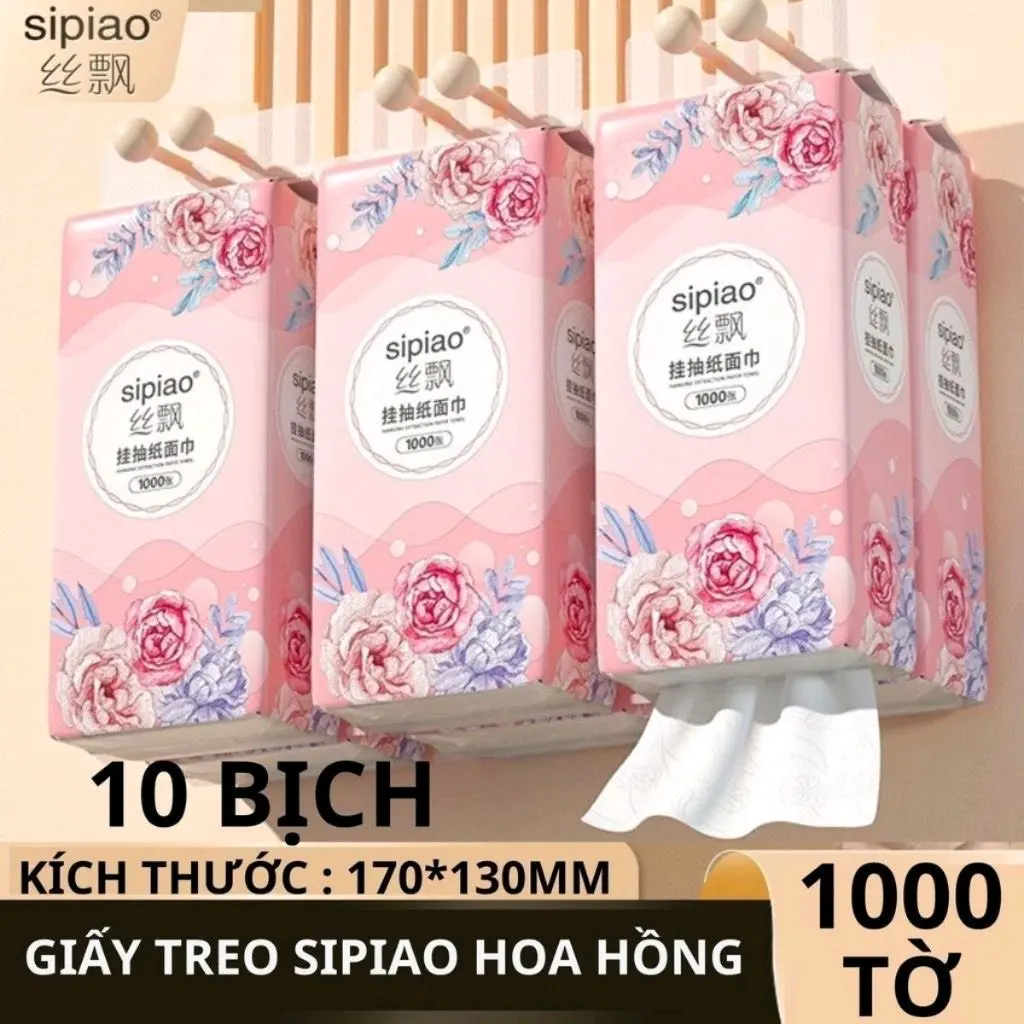 Combo 10 Bịch Giấy Ăn Siapao Đa Năng, Giấy Rút Treo Tường Bịch 1000 Tờ