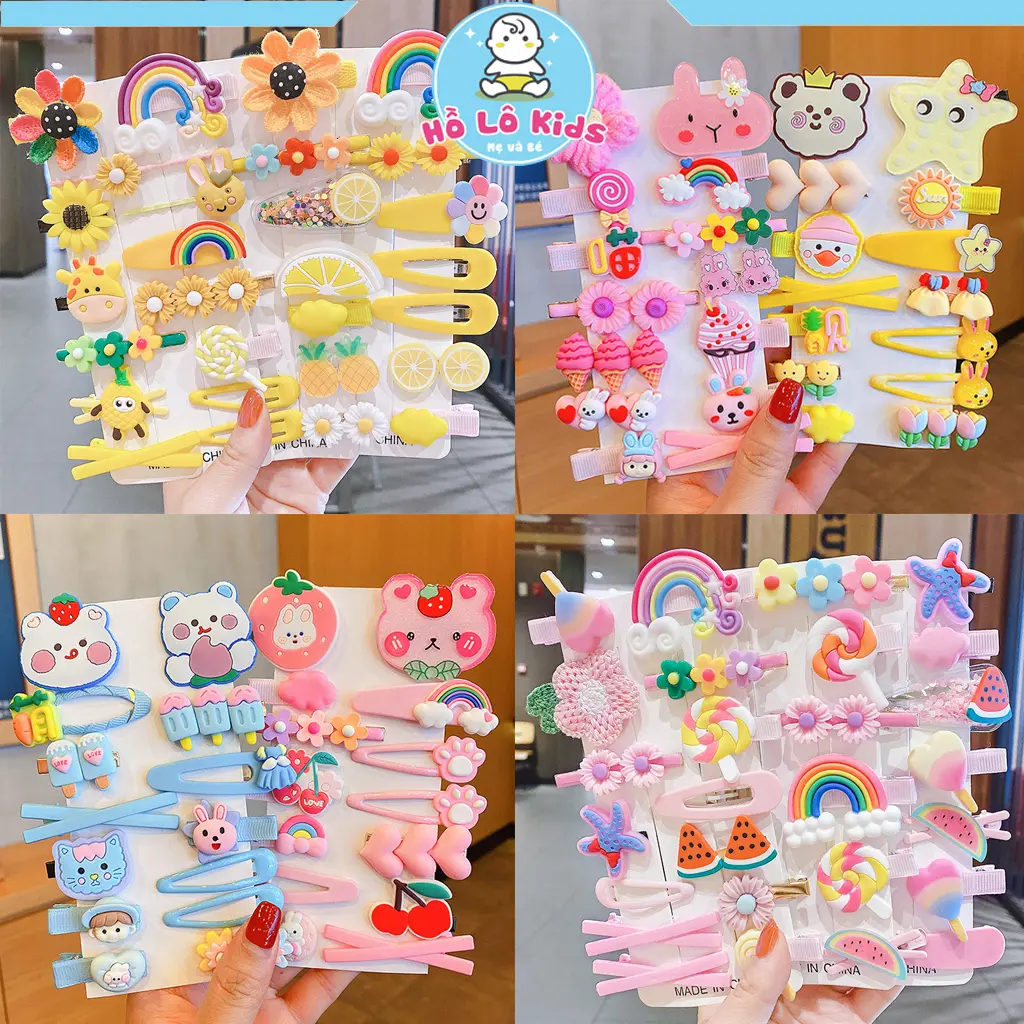 Kẹp tóc cho bé gái đẹp 14 chi tiết dễ thương, họa tiết hoạt hình Hồ Lô Kids