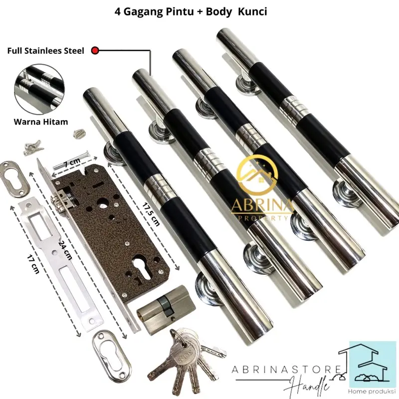 paket 4 handle pintu rumah set kunci model suling 45cm 33cm 25cm tarikan gagang pintu rumah stainless handel hendel pintu rumah minimalis murah berkualitas