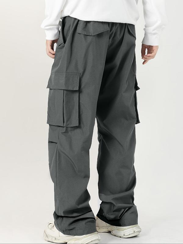 Men's Solid Flap Pocket Cargo Pants, Regular Fit Casual Fashion Trousers for Daily Wear, Men's Bottoms for All Seasons 3