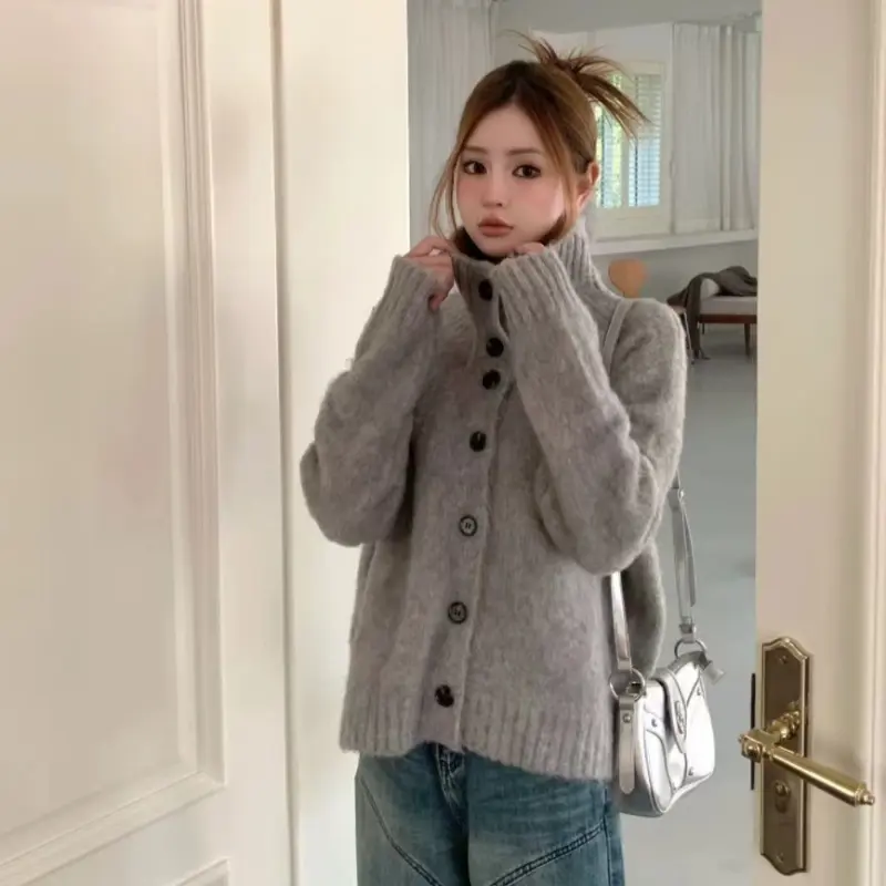 Lapel Long-Sleeved Sweater Coat for Women 2024 Autumn and Winter Loose Idle Style Outer Wear Cardigan Sweater Top Knitted Sweater Fashion Women's Wear Sweater Women's Knitted Cardigan