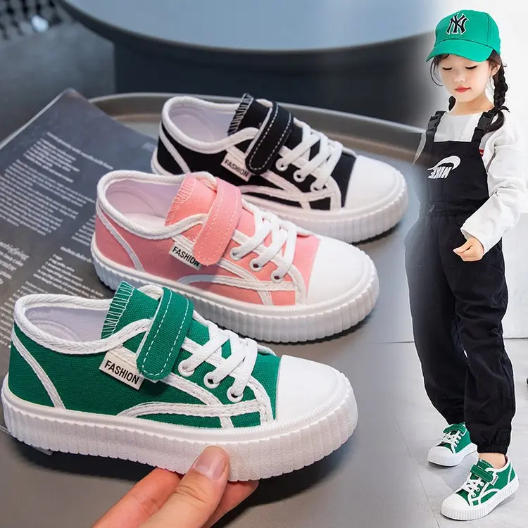 Children's Canvas Shoes 2024 Spring and Autumn New Girls' White Shoes Little Girls' Casual Shoes Boys' Shoes Soft Sole Sneakers