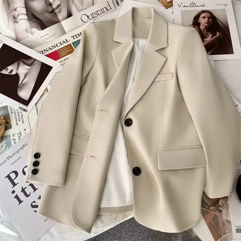 Áo Blazer, áo vét dáng dài xẻ tà sau đứng form, 2 lớp, có đệm vai, chuẩn đẹp thời trang Nữ Top Women Trắng