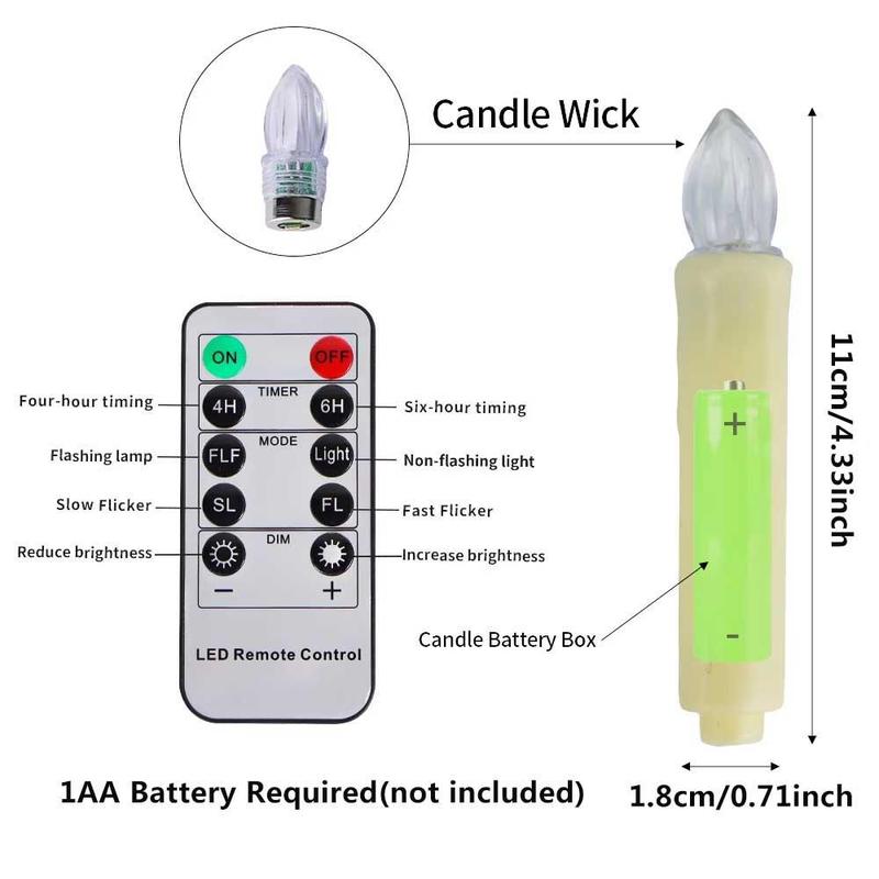 Product Introduction of Taper Candle Set, 10pcs Flameless Candle with 10-key Remote Control & 10 Clips, Suitable for Christmas Tree & Party and Daily Decoration 1
