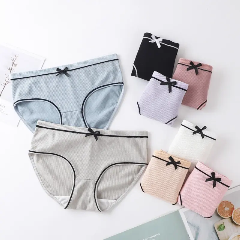 Set 10 quần lót gân tăm tre đính nơ , mềm mịn, thấm hút mồ hôi, nhiều màu, dễ thương 4