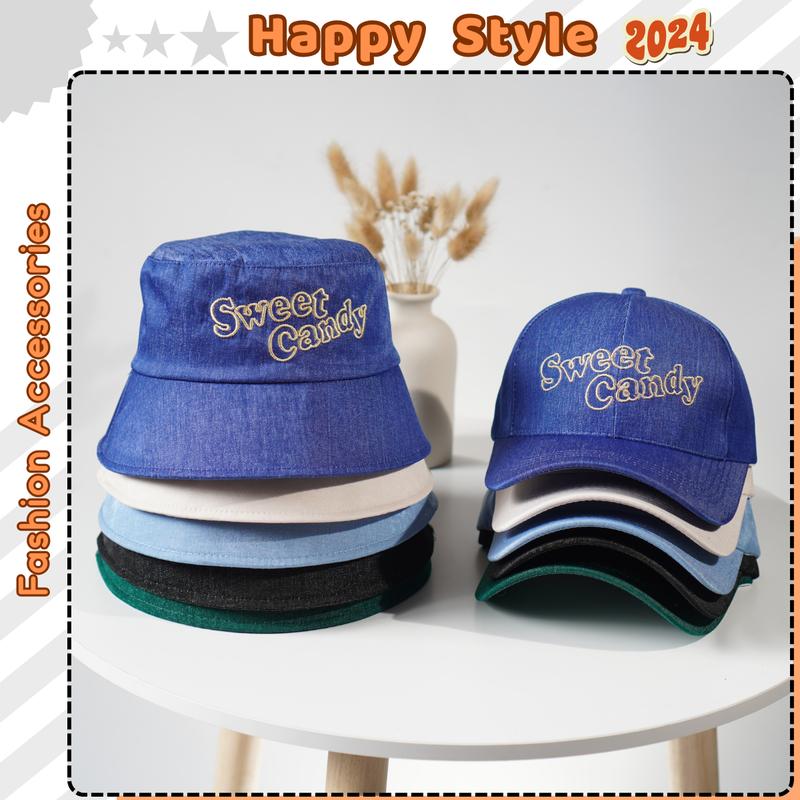 Mũ Lưỡi Trai Và Mũ Bucket Thêu SWEET CANDY Đội Đôi Đội Cặp Couple Gia Đình Nón Kết Chất Vải Nhung Jean Phong Cách Form Unisex Nam Nữ N136 Voi Hat Women Cap