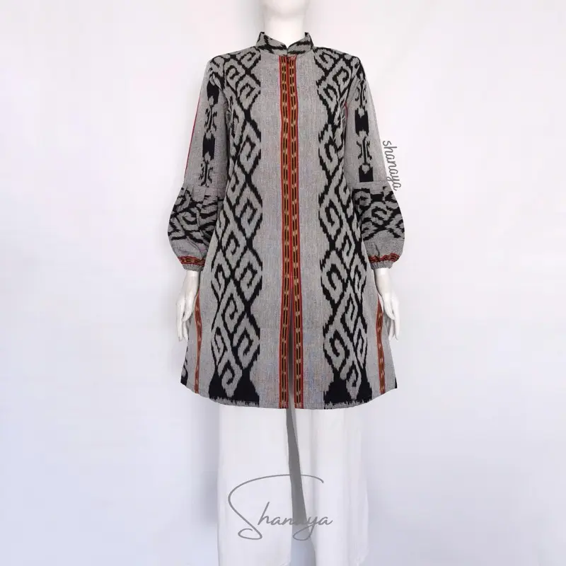 Shanaya Batik Tunik Lucia Tenun seragam Batik Kerja Lengan Balon dress Cantik Elegan