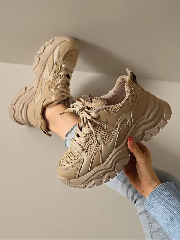 Women's Fashionable Lace Up Platform Sneakers, Casual Comfortable Sports Shoes for Daily Wear, Female All-match Round Toe Shoes for Daily Wear 2