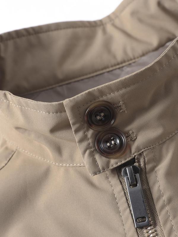 Men's Solid Color Zip Up Jacket, Regular Fit Casual Comfy Stand Collar Outerwear for Spring & Fall, Men's Clothes for Daily Wear 2