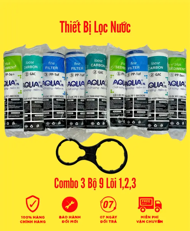 Combo 3 Bộ 9 Lõi Lọc nước 1 2 3 AQUA Chính Hãng | Dùng được cho mọi loại máy lọc nước gia đình, máy lọc nước RO cốc lọc 10 inch 2