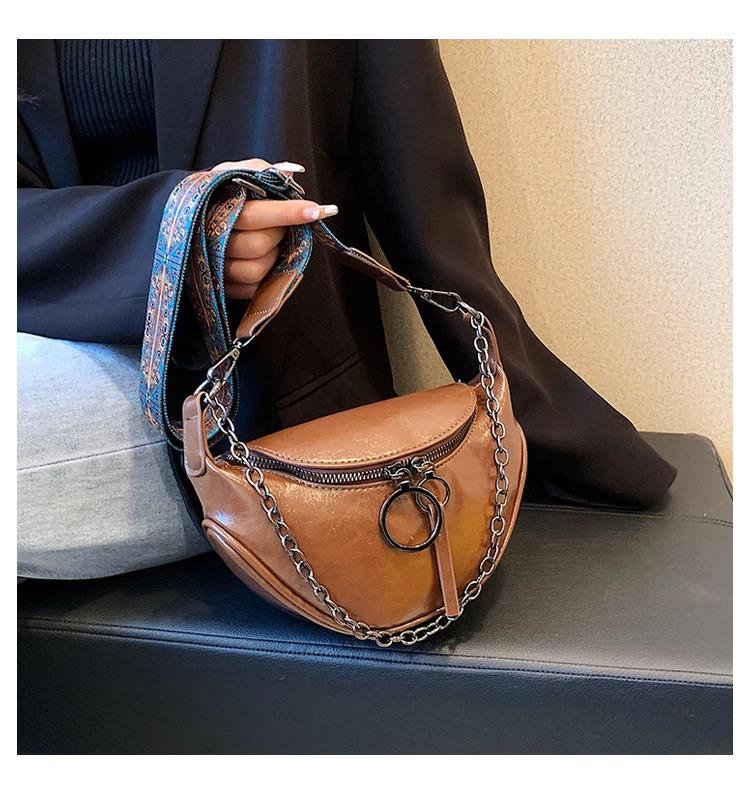 Product Introduction of Fashion saddle waist bag fanny pack luxury leather female belt bags chain handbag purse women retro shoulder crossbody chest bag 37