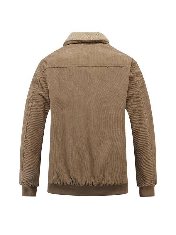 Men's Regular Fit Solid Patched Pocket Fleece Jacket, Casual Long Sleeve Zip Up Outerwear for Winter, Men's Clothes for Daily Wear 1
