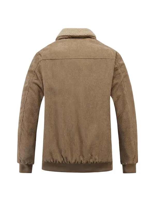 Men's Regular Fit Solid Patched Pocket Fleece Jacket, Casual Long Sleeve Zip Up Outerwear for Winter, Men's Clothes for Daily Wear 1