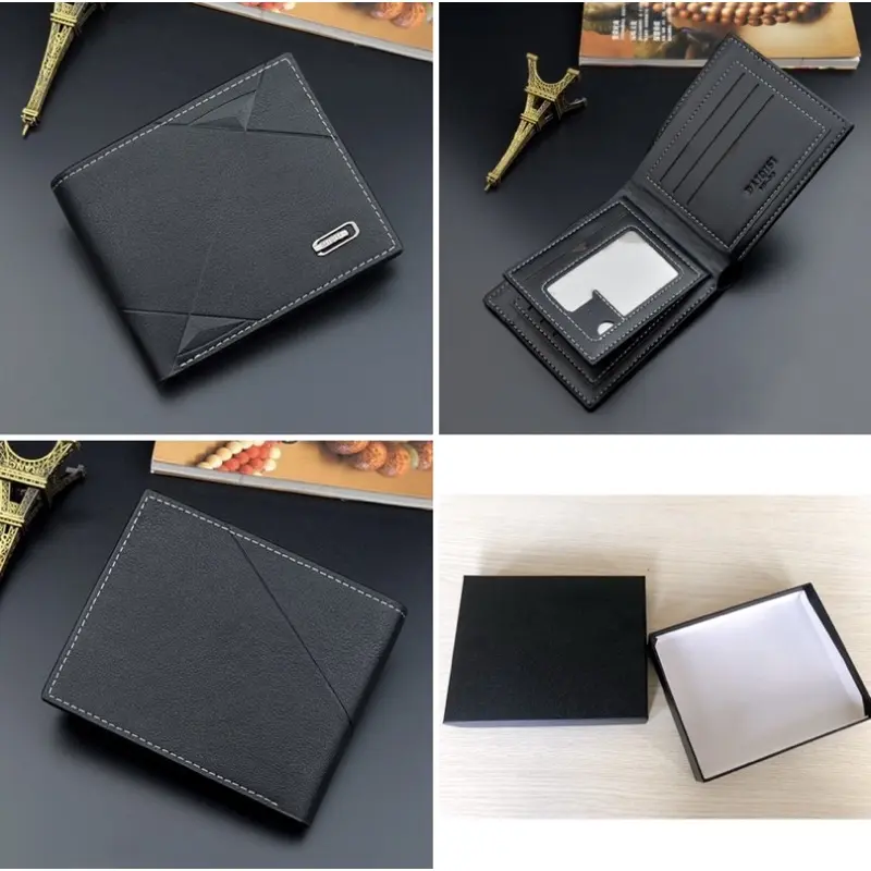 [tặng kèm hộp] Ví nam khắc tên theo yêu cầu da PU nhiều ngăn có khoá kéo dập nổi cao cấp Kem Wallet Đồng