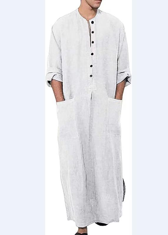 Product Introduction of Muslim Southeast Asia Dubai New Men's Loose Stand Collar Door Tube Long Sleeve Robe Ethnic Style Middle East Robe 1