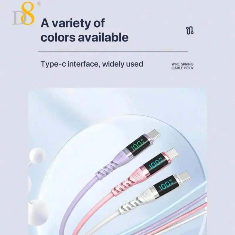 D8 USB C to USB C Cable, 100W/5A PD Fast Charging Cable with LED Display, Compatible with iPhone 15 Max/13/15Pro/ Air 2023/iPad Pro 2023, Samsung Galaxy 7