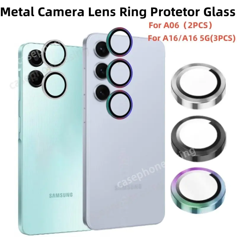ฝาครอบฟิล์มกระจกนิรภัย, สำหรับ Samsung Galaxy A06 A16 5G, ตัวป้องกันกล้องสุดหรูแบบบางและใส, พร้อมตัวป้องกันวงแหวนโลหะ, ฝาครอบสำหรับเลนส์ Samsung A06 A16 A16 5G