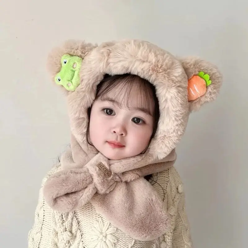 ￼Mũ kèm khăn cho bé 2-6tuổi tai củ quả - động vật dễ thương giữ ấm mùa đông Kem Voi Nón Hat đi du lịch đồ họa 2
