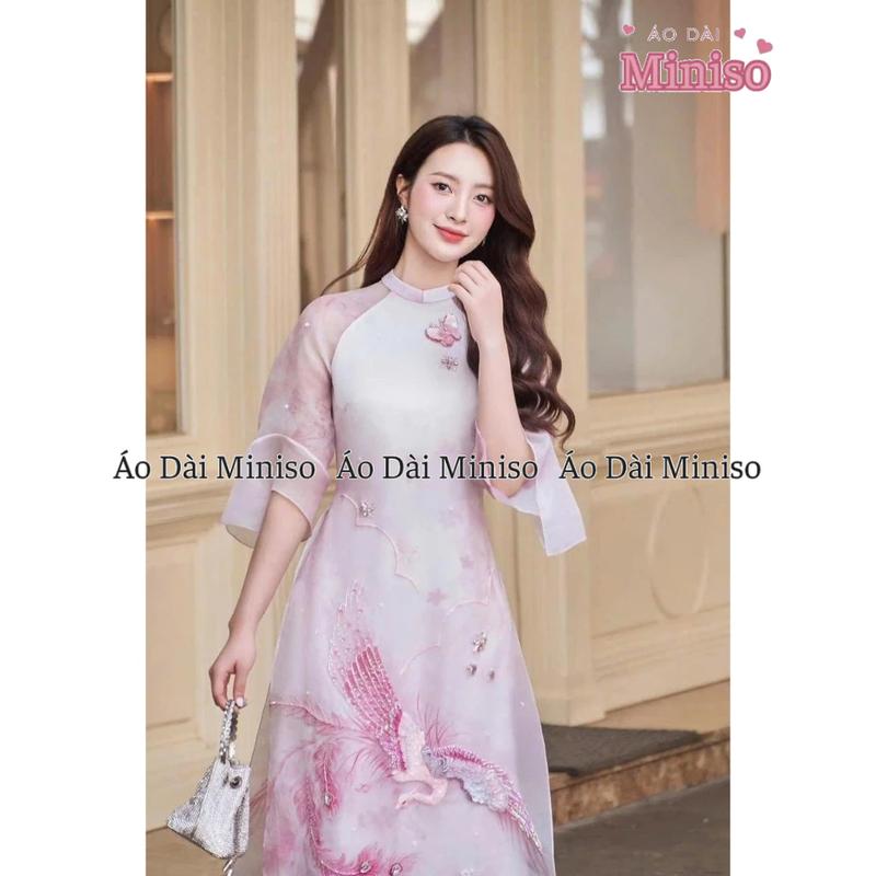 Áo dài cách tân tơ mềm đính kết thủ công MINISO