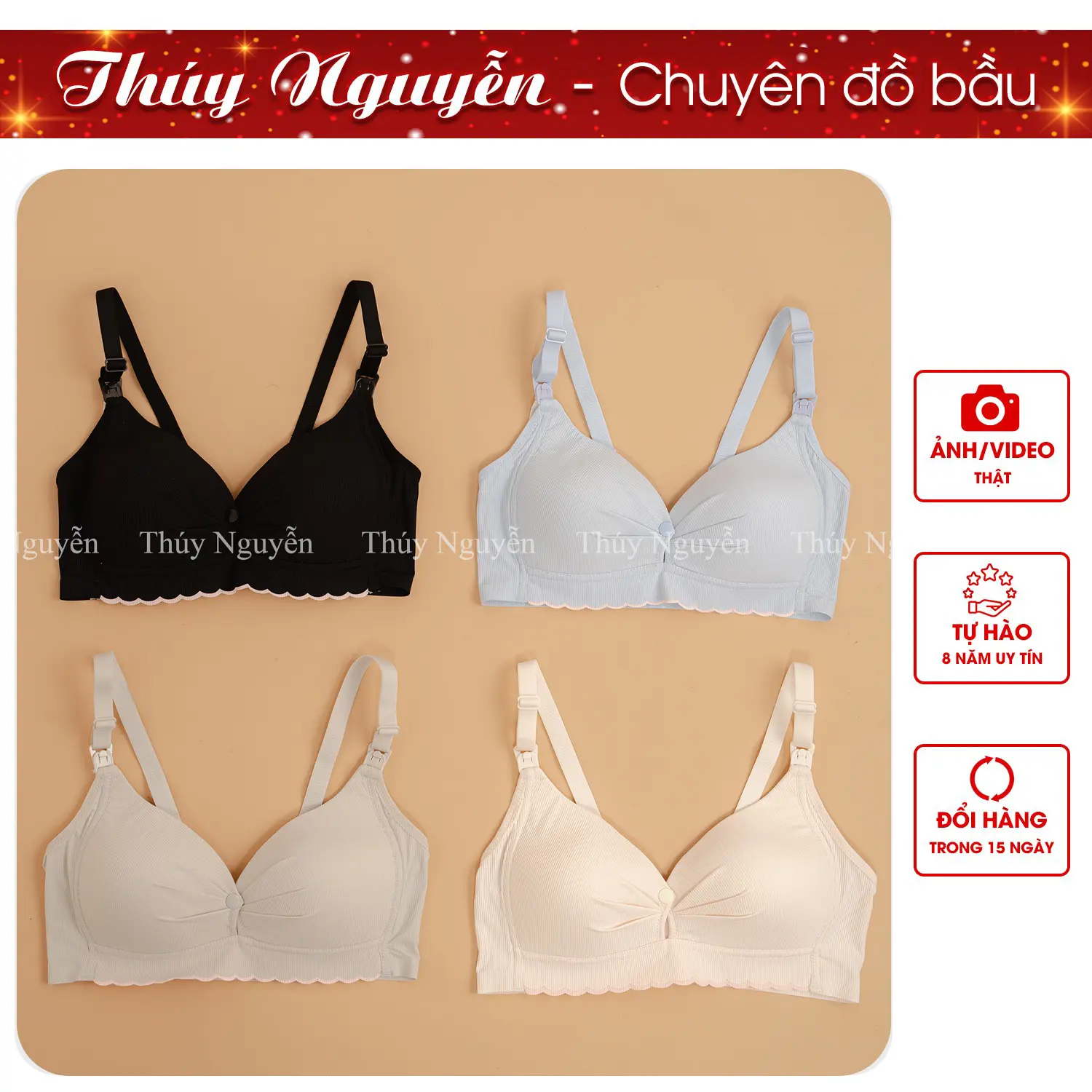 (88055) Áo cotton thun lạnh Thúy Nguyễn cho mẹ bầu và mẹ sau sinh, chất liệu bông ép thấm hút tốt, mút mỏng nhẹ thoáng khí, nâng đẩy vòng một tốt