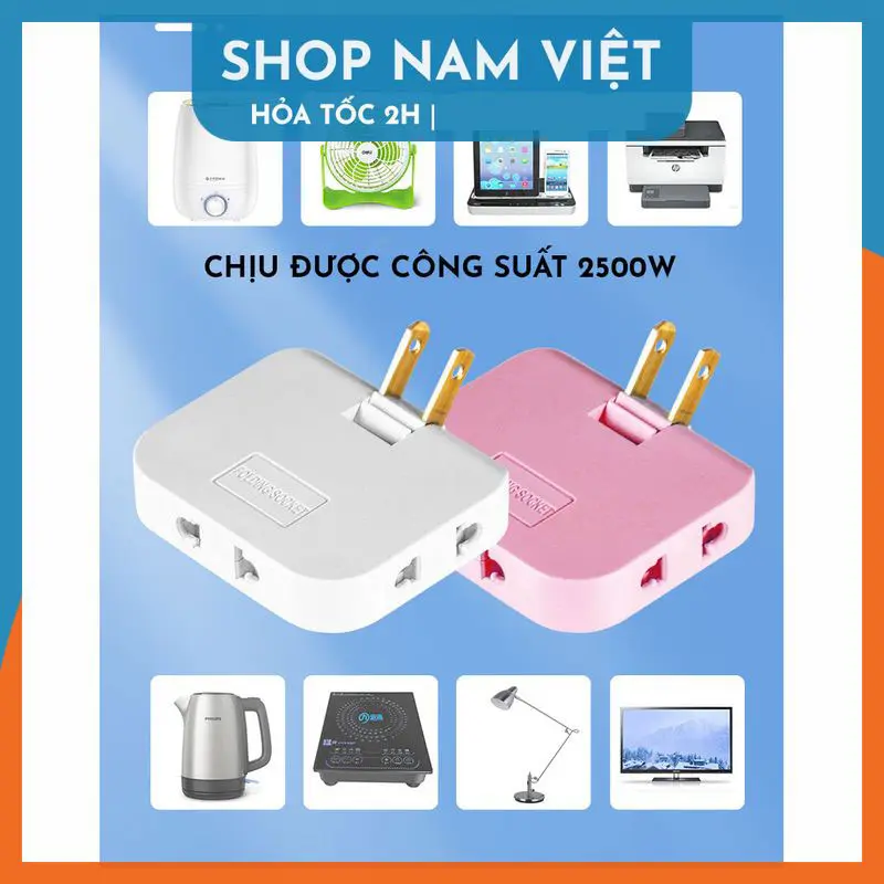 Ổ Cắm Điện Mở Rộng Xoay 180 Độ Chia Từ 1 Ra 3 Chấu Cắm 0