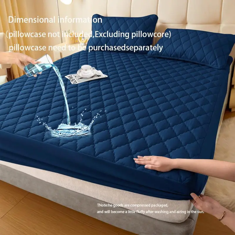 Solid Color Waterproof Fitted Sheet, 1 Count Soft Simple Bedding Quilted Mattress Cover, Bedding Supplies for Home Bedroom, Guest Room, Apartment, School 2