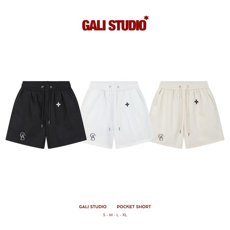 Quần kaki nam nữ thêu họa tiết Gali Stu quần short nam kaki 2 lớp có lót lưới và dây rút