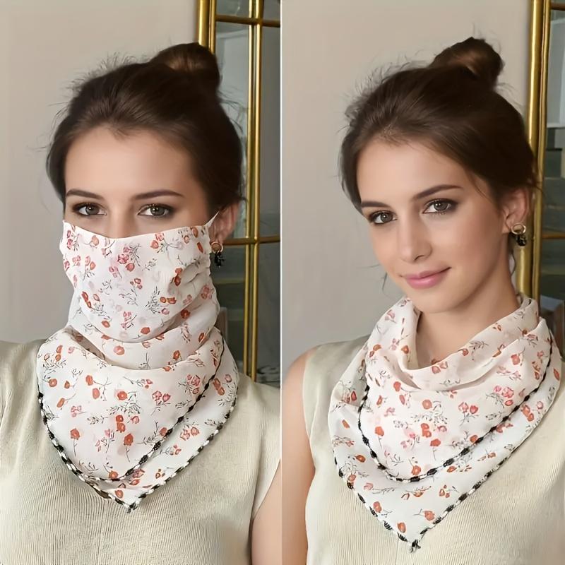 Elegant Floral Embroidered Womens Breathable Face Mask & Neck Scarf - Lightweight Polyester, Sun Protection, Hand Wash Only, Perfect for Casual Outings 1