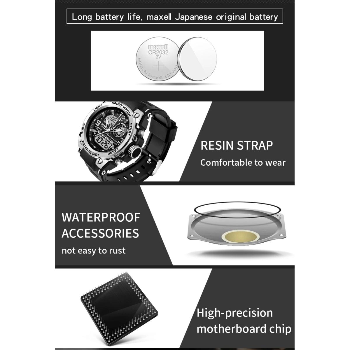 Men Sports Quartz Watches Dual Display LED Electronic Digital Wristwatches Waterproof Military Watch Relogios Masculino