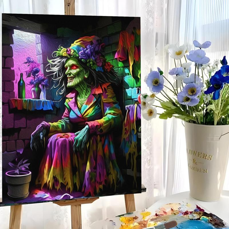 Witch Pattern DIY Painting by Numbers Kit, 1 Set DIY Halloween Paint by Numbers Kit without Frame, Wall Art Decoration for Home Living Room Bedroom 2