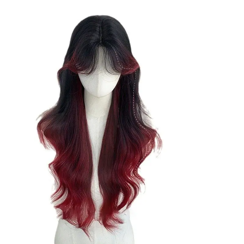 Tóc Giả Toàn Đầu, Gradient Đỏ Gradient Mới, Phong Cách Nữ Thần Tóc Xoăn Dài, Tóc Giả Ngôi Giữa, Thích Hợp Cho Các Bữa Tiệc Ngọn Lửa, [Ngọn Lửa] Hàng Mới Về 4