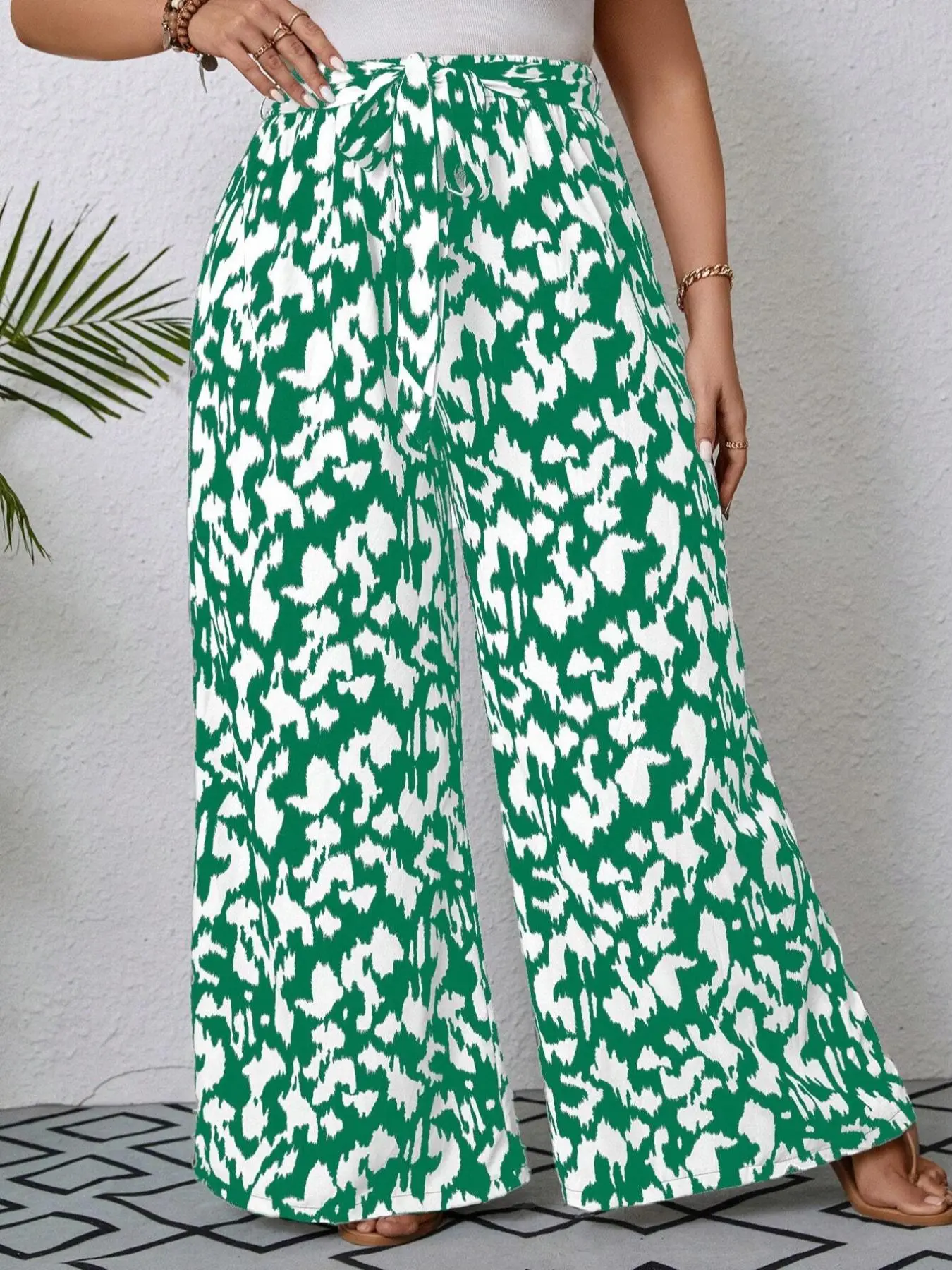 【Plus Size】 All Over Print Wide Leg Pants, Boho Casual Comfy Trousers for Spring & Fall, Women's Bottoms for Daily Wear