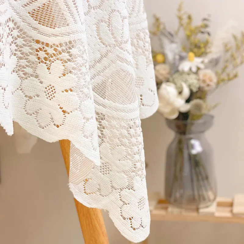 Khăn trải bàn màu trắng phối ren, dùng cho bàn tròn, bàn vuông, decor vintage , trang trí nhà 5
