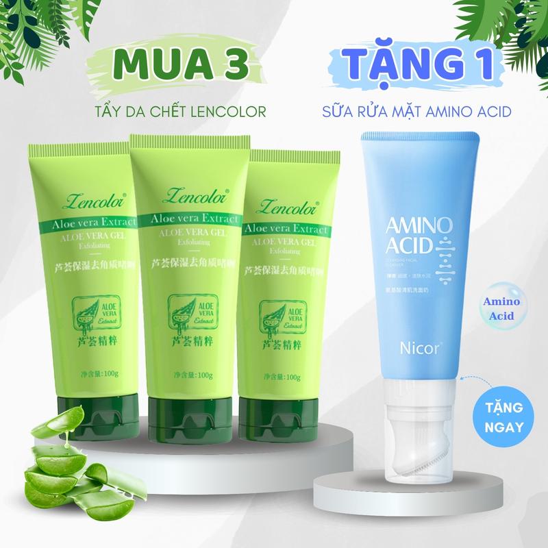 Combo 3 Gel Tẩy Tế Bào Chết Lencolor Tặng 1 Sữa Rửa Mặt Nicor Amino Acid Giải Pháp Làm Sạch Da Tại Nhà Đơn Giản Tiện Lợi